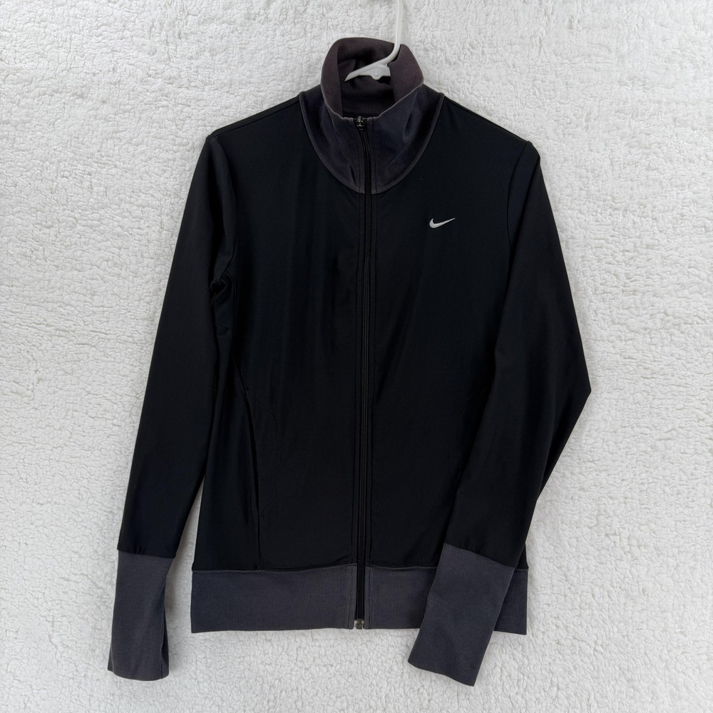 Nike Jacket Womens Small Black Gray Full Zip Track Running FitDry RN 56323‎